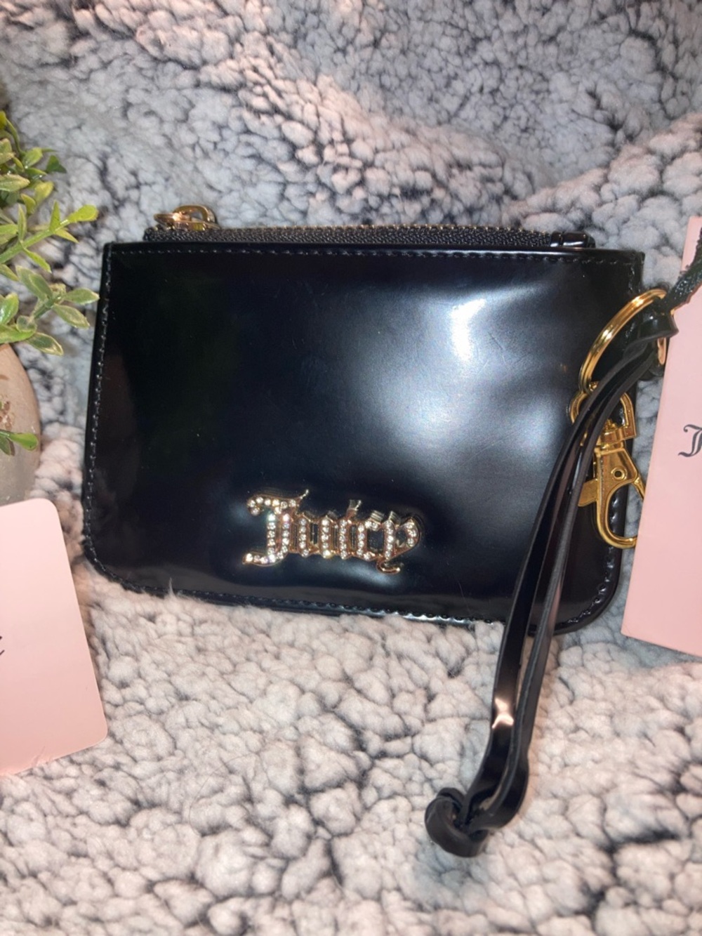 Juicy Couture Black Patent Wristlet with Gold Logo Accent - Picture 2 of 5